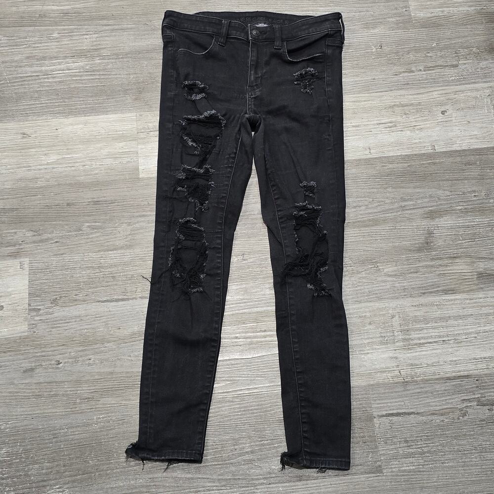 American Eagle Next Level Jeggings Distressed Black Denim Jeans